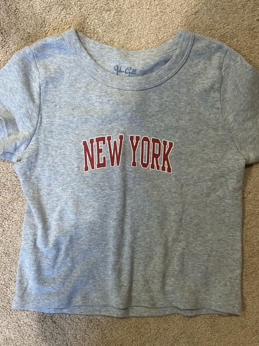Brandy Melville Gray Tee with Red "NEW YORK" Chest Print